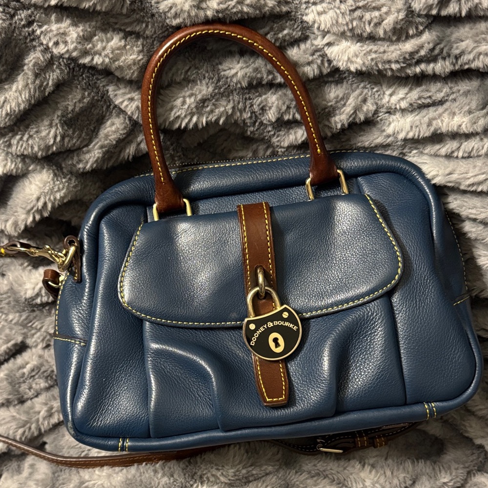 Dooney & Bourke Navy Leather Satchel with Brown Accents